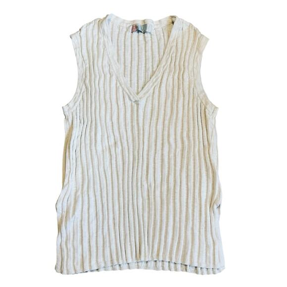 Free People Beach Women’s L Ivory Ribbed Knit Sweater Vest Veda Stretch Relaxed - Picture 3 of 12